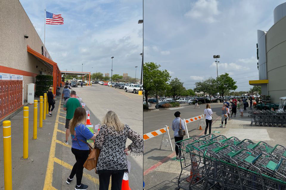 This is what we have to do now when we go to the store. They only allow so many people inside at one time in order to enforce social distancing.